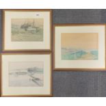Two framed watercolours, signed CW Taylor (Leigh on Sea scenes) with a further unsigned similar