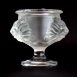 A fine Lalique crystal urn with lions head decoration, H. 9.5cm with engraved Lalique France mark.