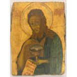A 19th / early 20th century Russian wooden panel icon, 31 x 39cm.