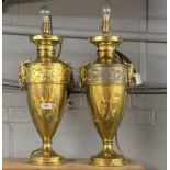 A pair of large gilt metal table lamps, H. 58cm.