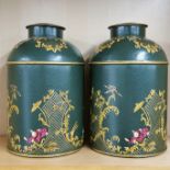 A pair of green Toleware chinoiserie design tea caddies, H. 36cm.