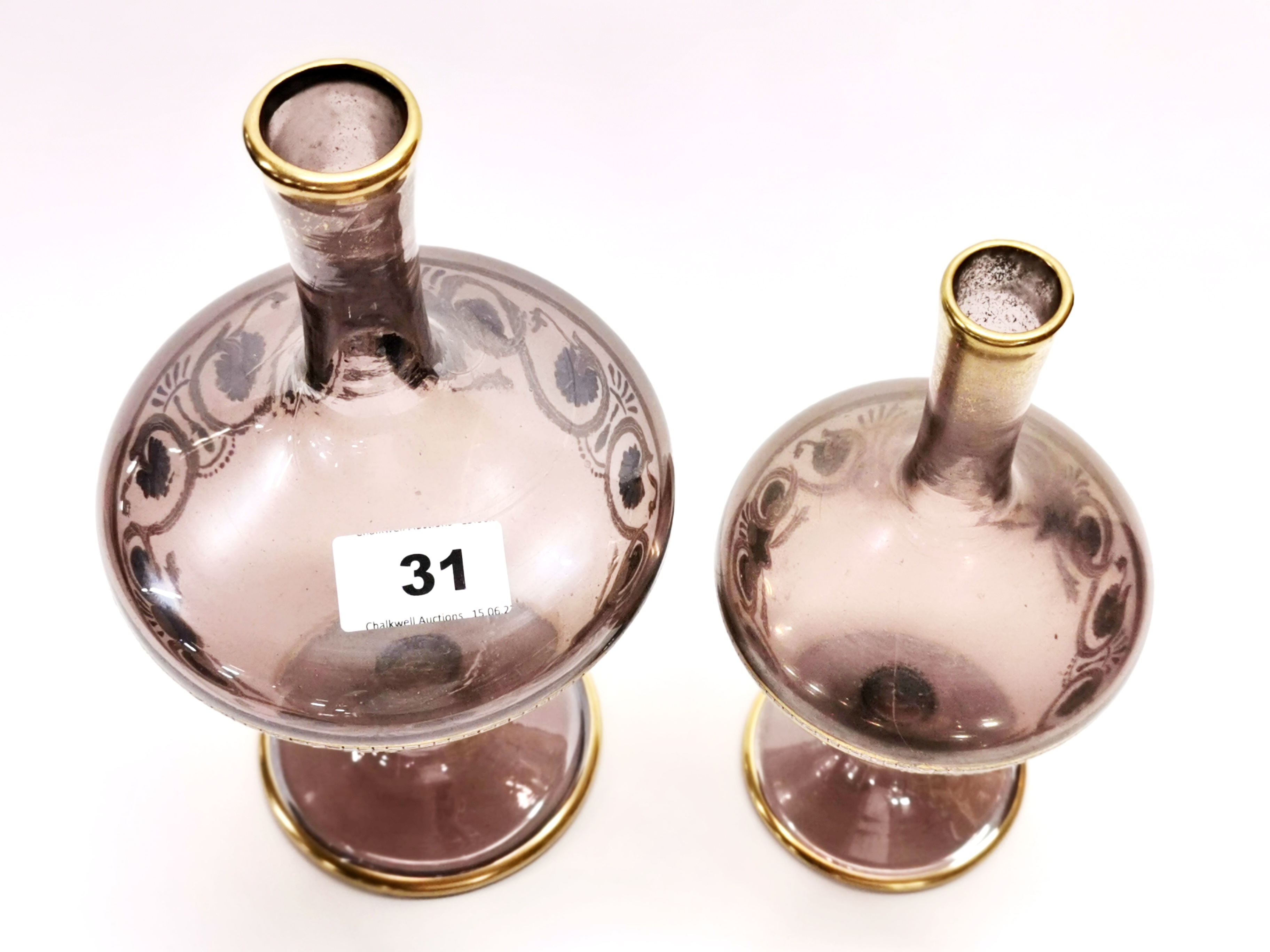 Two 19th century Venetian amethyst glass vases/ carafes, tallest H. 27cm. - Image 2 of 3