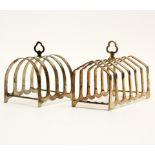 A hallmarked silver toast rack, together with a silver plated toast rack.