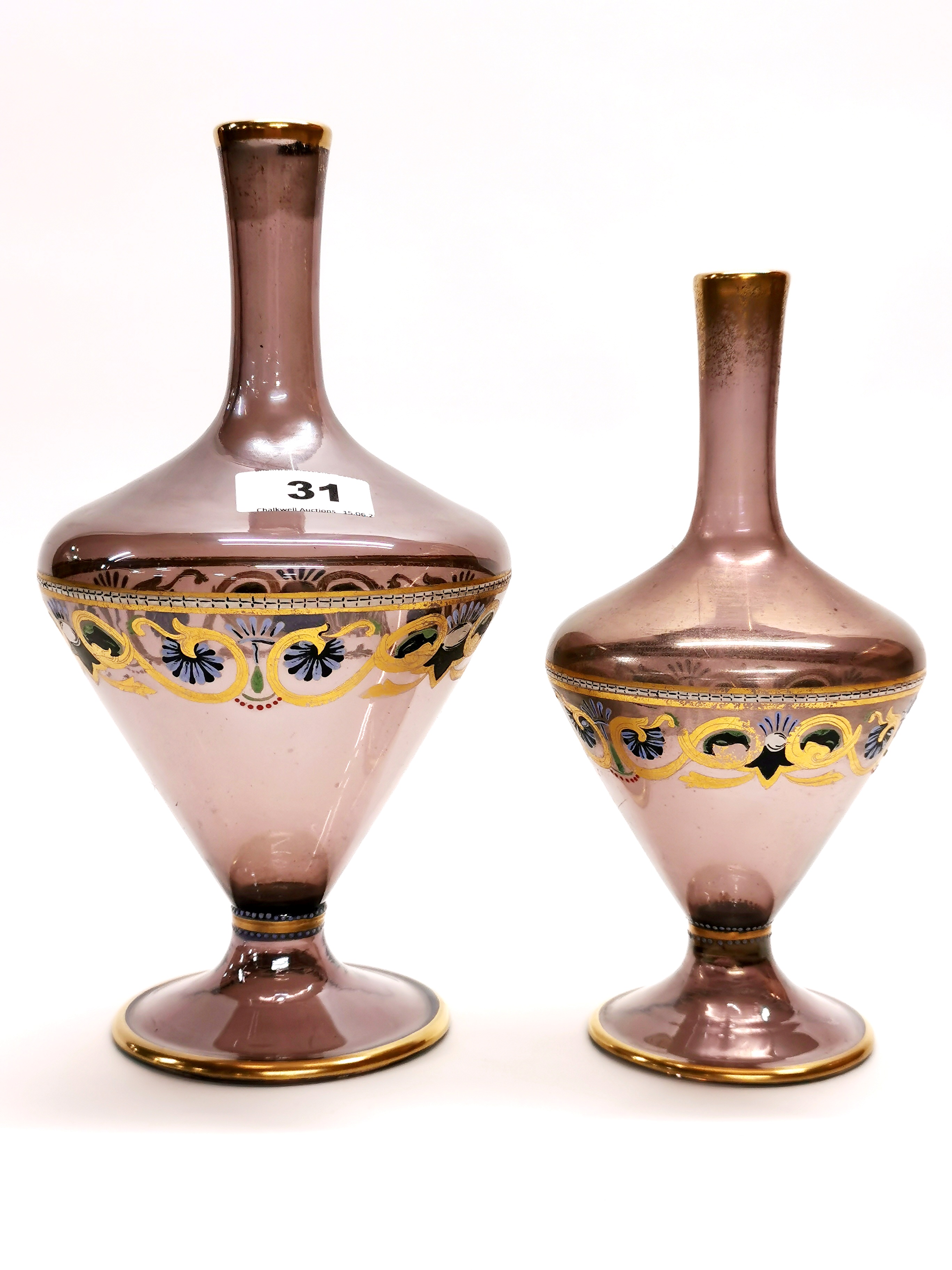 Two 19th century Venetian amethyst glass vases/ carafes, tallest H. 27cm.