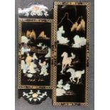 Two mother of pearl decorated Chinese panels, H. 92cm.