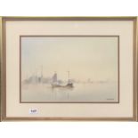 A framed signed watercolour of the Thames at Erith, frame size 58 x 43cm.