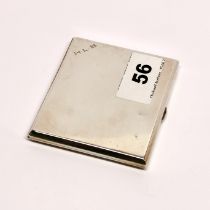 A gilt lined hallmarked silver cigarette case, 7 x 8 x 0.9cm.
