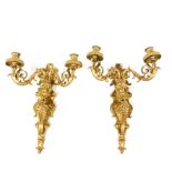 A pair of bronze wall sconces, H. 37cm.