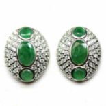 A pair of 925 silver earrings set with oval and round cut emeralds and white stones, L. 1.5cm.