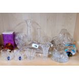 A group of glass paperweights, together with Royal Doulton crystal napkin rings and other items.