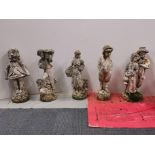 A group of five vintage concrete garden figures, H. 58cm.