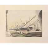 John Cotgrove (British): An unsigned mounted watercolour of a London dockland scene prov. Family