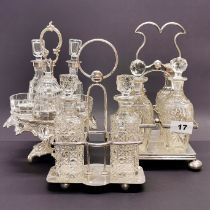 Three silver plate and cut crystal cruet sets, tallest H. 26cm.