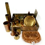 A quantity of good brass and copperware, including trench art.