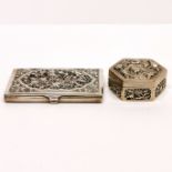 A Chinese pierced silver hexagonal box (Chinese mark and tested) 6 x 2.2cm, together with a