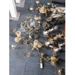 A group of seven mixed chandelier light fittings.