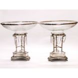 A pair of silver plate and cut glass centrepieces, H. 34 cm, Dia. 34cm.