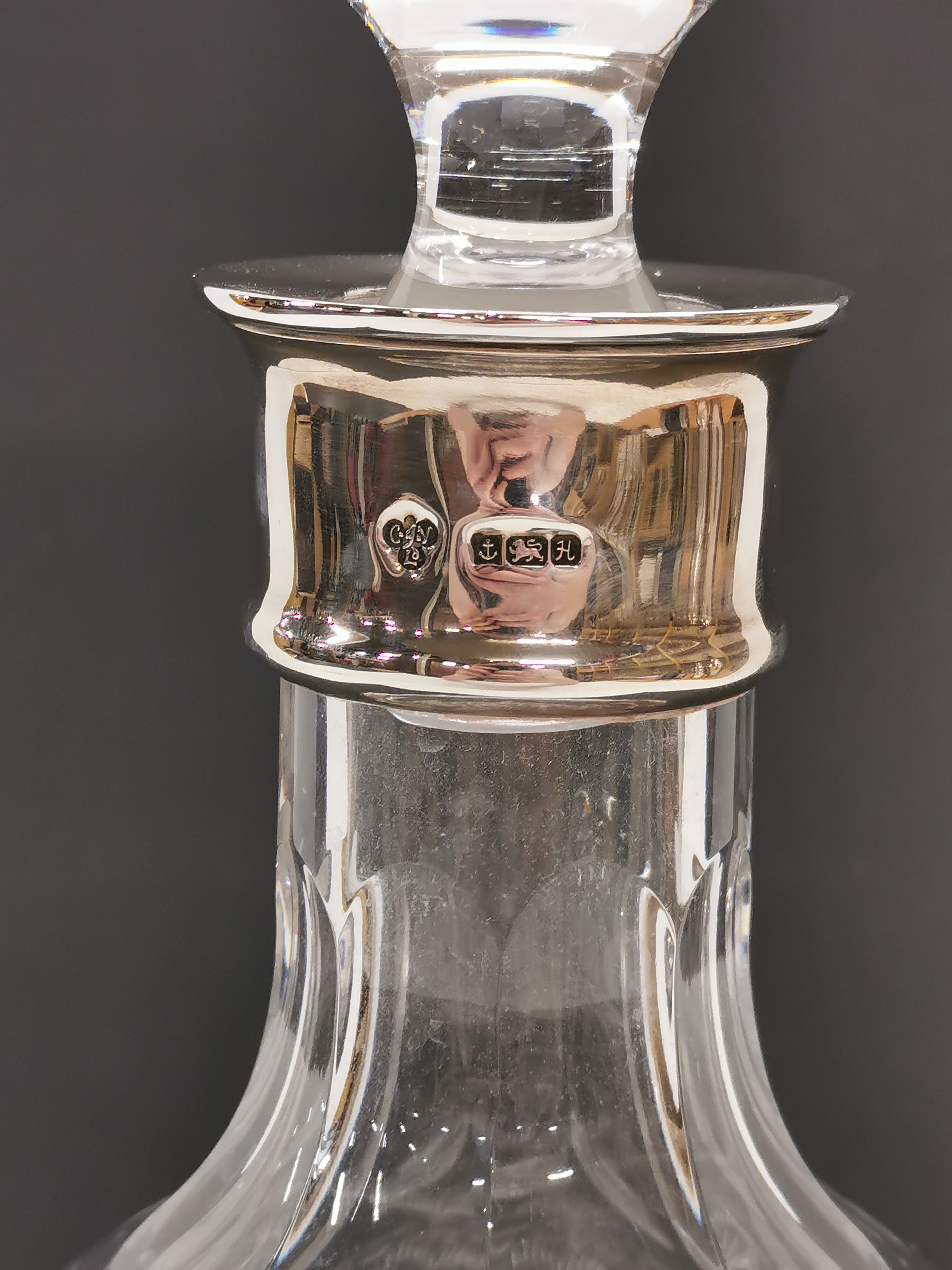 A hallmarked silver collar cut crystal decanter, H. 30cm. - Image 2 of 3
