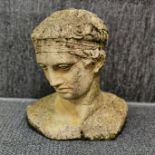 An antique male concrete garden bust, H. 48cm.