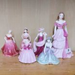 A group of six porcelain Coalport figures, including a limited edition 'Ladies of Fashion,