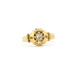 An antique hallmarked 18ct yellow gold ring set with an old cut diamond, (K.5).