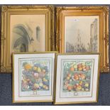 A group of four framed prints, largest 53 x 70cm.