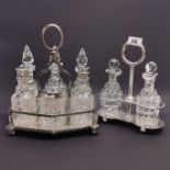 Two good silver plated and cut glass cruet sets, tallest H. 26cm.