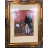 A large gilt framed watercolour of a butler in the gentleman's club, White Hart, Brentwood. Frame