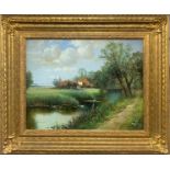 David D Ronald: A gilt framed oil on board entitled Home Castle, frame size 70 x 602cm.