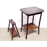 A small Edwardian mahogany book table with mahogany side table and a mahogany foot rest.