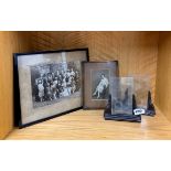 A pair of Art Deco Bakelite photograph frames, H. 16cm, together with two framed photographs.