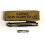 A vintage boxed Klimax drop action pencil with lead case, L. 7cm.