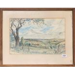 A framed landscape watercolour with indistinct pencil signature, frame size 62 x 47cm Prov. The