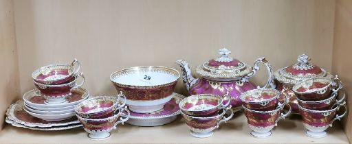 A fine 19th century English bone china part tea set (tea pot A/F), probably John Ridgeway c. 1830-