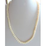 Twenty inch Cultured Pearl Necklace. A fine quality single strand cultured pearl necklace with