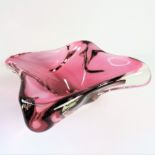 Murano Sommerso Free Form Art Glass Bowl. A superb Venetian Murano Sommerso pink lobed free form