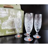 Four Vintage Webb Corbett Crystal Champagne Flutes from Harrods c.1970's New Unused. Description: An