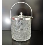 Vintage Cut Glass and Silver Plate Ice Bucket. Circa 1940's swing handled cut glass ice bucket