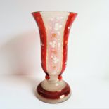 Antique Victorian Bohemian Glass Vase. A circa 1870's ruby and clear hand blown glass vase with