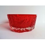 Vinage Whitefriars Textured Bark Bowl. A fine quality red textured bark glass bowl 12cm diameter and