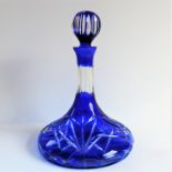 Vintage Bohemain Blue Cut Glass Decanter. A dazzling cobalt blue Bohemian glass decanter.