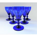 Vintage Set of 6 Cobalt Blue Wine Glasses. A beautiful set of six cobalt blue wine glasses 11cm high