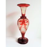 Antique Victorian Bohemian Ruby to Clear Glass Vase. A fine quality and elegant hand blown