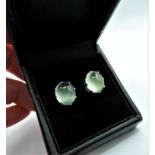 Sterling Silver 8ct Green Tourmaline Cabochon Earrings New with Gift Box. A beautiful pair of