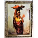 After Adolf Seel Oil on Canvas 'The Orange Seller'. Gilt Framed oil on canvas picture 'The Orange