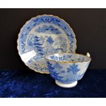 Antique Blue & White Chinoiserie Tea Cup and Saucer. Circa 1820 Brosley Pattern Tea Cup and Saucer -