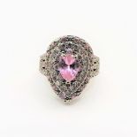 Sterling Silver Pink & White Topaz Ring New with Gift Box. A Fabulous sterlilng silver statement