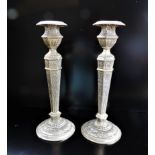 Vintage Silver Plate Repousse Candle Holders. A fine quality pair of ornate repousse decorated