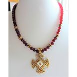 Vintage Garnet Bead Pendant Necklace. A fabulous necklace adjustable in length from 16-19 inches