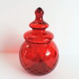 Vintage Red Glass Bon Bon Jar. A lovely versatile lidded jar 20cm high and 12 cm diameter.